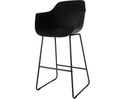 Nolon Nino-Puk Barkruk Zwart - met Armleuning - Kunststof - Zwart Onderstel - 75 cm - Barkruk met Rugleuning