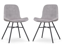 Nolon Noa-Fé Eetkamerstoelen Set van 2 Ribstof Warm Grijs - Stof - Zwart Onderstel - Modern