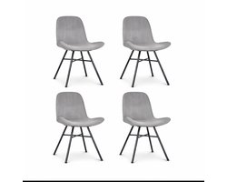 Nolon Noa-Fé Eetkamerstoelen Set van 4 Velvet Grijs - Stof - Zwart Onderstel - Modern