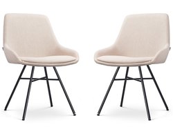 Nolon Noa-Isa Eetkamerstoelen Set van 2 Beige - Stof - Zwart Onderstel - Design - Scandinavisch - Comfortabel