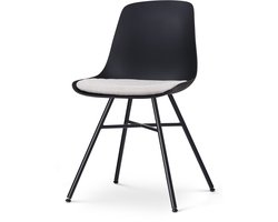 Nolon Noa-Liv Eetkamerstoel Zwart met Beige Zitkussen - Kunststof Zitting - Zwart Metalen Onderstel