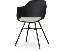 Nolon Noa-Liz Eetkamerstoel zwart met naturelbeige Zitkussen - zwart onderstel