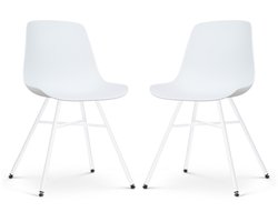 Nolon Noa-Pip Eetkamerstoelen Set van 2 Wit - Kunststof Zitting - Wit Metalen Onderstel - Modern - Industrieel