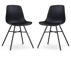 Nolon Noa-Pip Eetkamerstoelen Set van 2 Zwart - Kunststof Zitting - Zwart Metalen Onderstel - Modern - Industrieel