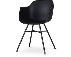 Nolon Noa-Puk Eetkamerstoel Zwart - met Armleuning - Kunststof - Zwart Metalen Poten - Kuipstoel met Armleuning