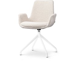 Nolon Nola-Eef Draaibare Eetkamerstoel Bouclé Beige - met Armleuning - Stof - Wit Onderstel - Lage Armleuning - Design - Scandinavisch - Comfortabel