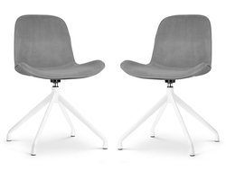 Nolon Nola-Fé Eetkamerstoelen Set van 2 Grijs - Draaibaar - Velvet - Fluweel - Wit Metalen Onderstel