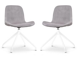 Nolon Nola-Fé Eetkamerstoelen Set van 2 Ribstof Warm Grijs - Draaibaar - Stof - Wit Metalen Onderstel