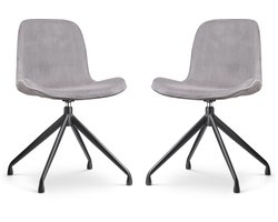 Nolon Nola-Fé Eetkamerstoelen Set van 2 Ribstof Warm Grijs - Draaibaar - Stof - Zwart Metalen Onderstel