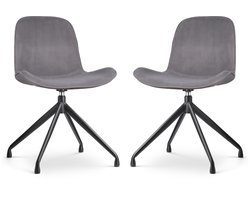 Nolon Nola-Fé Eetkamerstoelen Set van 2 Velvet Grijs - Draaibaar - Fluweel - Zwart Metalen Poten