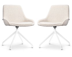 Nolon Nola-Isa Eetkamerstoelen Set van 2 Bouclé Beige - Draaibaar - Stof - Wit Onderstel - Design - Scandinavisch - Comfortabel