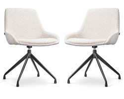 Nolon Nola-Isa Eetkamerstoelen Set van 2 Bouclé Beige - Draaibaar - Stof - Zwart Onderstel - Design - Scandinavisch - Comfortabel