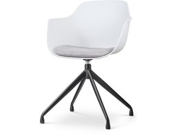 Nolon Nola-Liz Draaibare Eetkamerstoel Wit met Lichtgrijs Zitkussen - met Armleuning - Kunststof - Zwart Onderstel - Kuipstoel