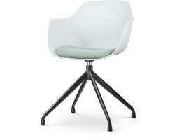 Nolon Nola-Liz Draaibare Eetkamerstoel Wit met Zacht Groen Zitkussen - met Armleuning - Kunststof - Zwart Onderstel - Kuipstoel