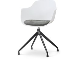 Nolon Nola-Liz draaibare Eetkamerstoel wit met zeegrijs Zitkussen - zwart onderstel