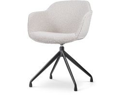 Nolon Nola-Mare Eetkamerstoel Bouclé Beige - Draaibaar - met Armleuning - Stof - Zwart Onderstel - Modern - Comfortabel