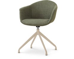 Nolon Nola-Otis Draaibare Eetkamerstoel Forestgroen - Beige Onderstel - Armleuning - Comfortabel - Japandi - Stoffen