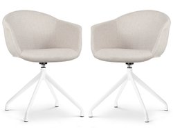 Nolon Nola-Otis Eetkamerstoelen Set van 2 Beige - Draaibaar - met Armleuning - Stof - Wit Onderstel