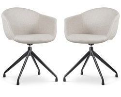 Nolon Nola-Otis Eetkamerstoelen Set van 2 Beige - Draaibaar - met Armleuning - Stof - Zwart Onderstel