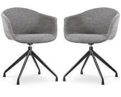 Nolon Nola-Otis Eetkamerstoelen Set van 2 Donkergrijs - Draaibaar - met Armleuning - Stof - Zwart Onderstel