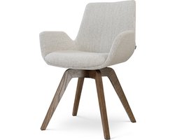 Nolon Noor-Eef draaibare Eetkamerstoel beige gemêleerd - walnoot houten onderstel - japandi - armleuning - stijlvol