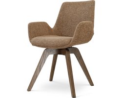 Nolon Noor-Eef draaibare Eetkamerstoel bruin blend - walnoot houten onderstel - armleuning - japandi - comfortabel
