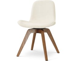 Nolon Noor-Fé draaibare Eetkamerstoel rib beige - walnoot houten onderstel - elegant - japandi - zachte zitting
