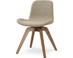 Nolon Noor-Fé draaibare Eetkamerstoel taupe melange - walnoot houten onderstel - japandi - stoffen zitting - elegant