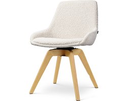 Nolon Noor-Isa draaibare Eetkamerstoel bouclé beige - houten onderstel - japandi stijl - houten poten - zachte zitting