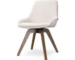 Nolon Noor-Isa draaibare Eetkamerstoel bouclé beige - walnoot houten onderstel - elegant - scandinavisch - zachte zitting