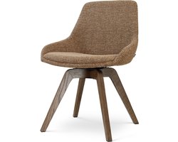Nolon Noor-Isa draaibare Eetkamerstoel bruin blend - walnoot houten onderstel - japandi - stijlvol - stoffen zitting