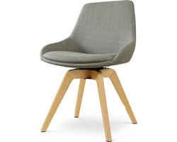 Nolon Noor-Isa draaibare Eetkamerstoel saliegroen - houten onderstel - elegant - japandi - zachte zitting