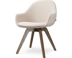 Nolon Noor-Mae draaibare Eetkamerstoel beige - walnoot houten onderstel - armstoel - hotel chique - scandinavisch