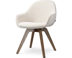 Nolon Noor-Mae draaibare Eetkamerstoel bouclé beige - walnoot houten onderstel - japandi - comfortabele zitting