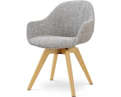 Nolon Noor-Mae draaibare Eetkamerstoel grijs blend - houten onderstel - 360° - scandinavisch - armleuning