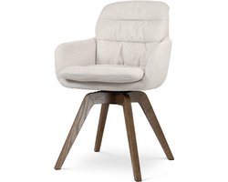 Nolon Noor-Mia draaibare Eetkamerstoel beige - walnoot houten onderstel - japandi - armleuning - elegant