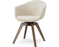 Nolon Noor-Otis draaibare Eetkamerstoel cottonbeige - walnoot houten onderstel - armleuning - japandi - comfortabel