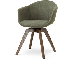 Nolon Noor-Otis draaibare Eetkamerstoel forestgroen - walnoot houten onderstel - japandi - armstoel - comfortabele zitting