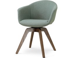 Nolon Noor-Otis draaibare Eetkamerstoel saliegroen - walnoot houten onderstel - comfortabele zitting - japandi - armstoel