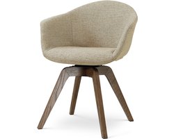Nolon Noor-Otis draaibare Eetkamerstoel taupe melange - walnoot houten onderstel - comfortabel - stoffen - japandi