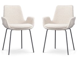 Nolon Nora-Eef Eetkamerstoel bouclé beige - zwart onderstel - set van 2