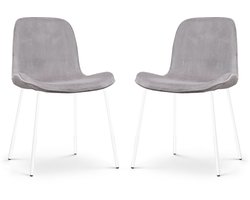 Nolon Nora-Fé Eetkamerstoelen Set van 2 Ribstof Warm Grijs - Stof - Witte Poten - Modern