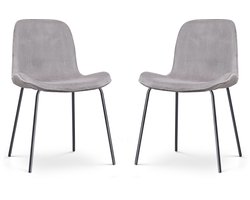 Nolon Nora-Fé Eetkamerstoelen Set van 2 Ribstof Warm Grijs - Stof - Zwarte Poten - Modern