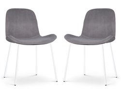 Nolon Nora-Fé Eetkamerstoelen Set van 2 Velvet Grijs - Fluweel - Stof - Witte Poten