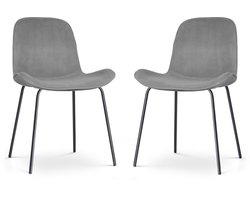 Nolon Nora-Fé Eetkamerstoelen Set van 2 Velvet Grijs - Fluweel - Stof - Zwarte Poten
