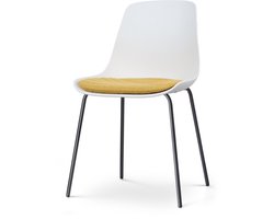 Nolon Nora-Liv Eetkamerstoel Wit met Okergeel Zitkussen - Kunststof Zitting - Zwart Metalen Poten - Kuipstoel