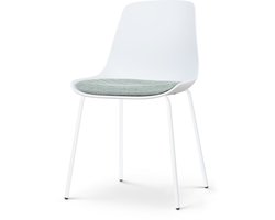 Nolon Nora-Liv Eetkamerstoel Wit met Zacht Groen Zitkussen - Kunststof Zitting - Wit Metalen Poten - Kuipstoel