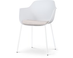 Nolon Nora-Liz Eetkamerstoel Wit met Beige Zitkussen - met Armleuning - Kunststof - Witte Poten - Kuipstoel