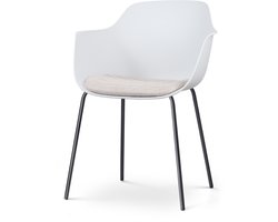 Nolon Nora-Liz Eetkamerstoel Wit met Beige Zitkussen - met Armleuning - Kunststof - Zwart Metalen Poten - Kuipstoel