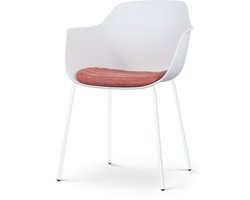 Nolon Nora-Liz Eetkamerstoel Wit met Terracotta Rood Zitkussen - met Armleuning - Kunststof - Witte Poten - Kuipstoel